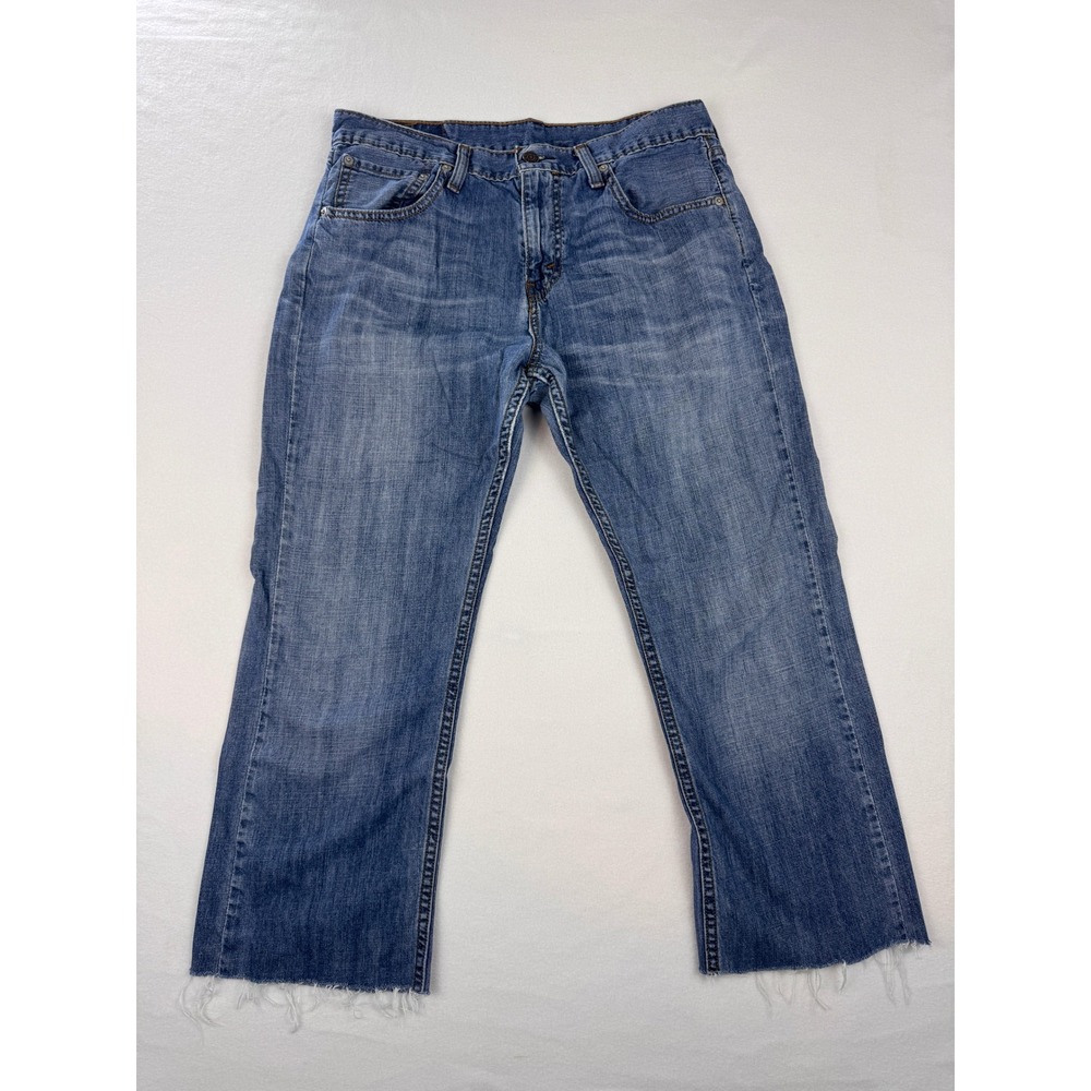 Levi's 527 Men's Bootcut Jeans W32 L32 Raw Hem‎ Cutoff Cropped Denim